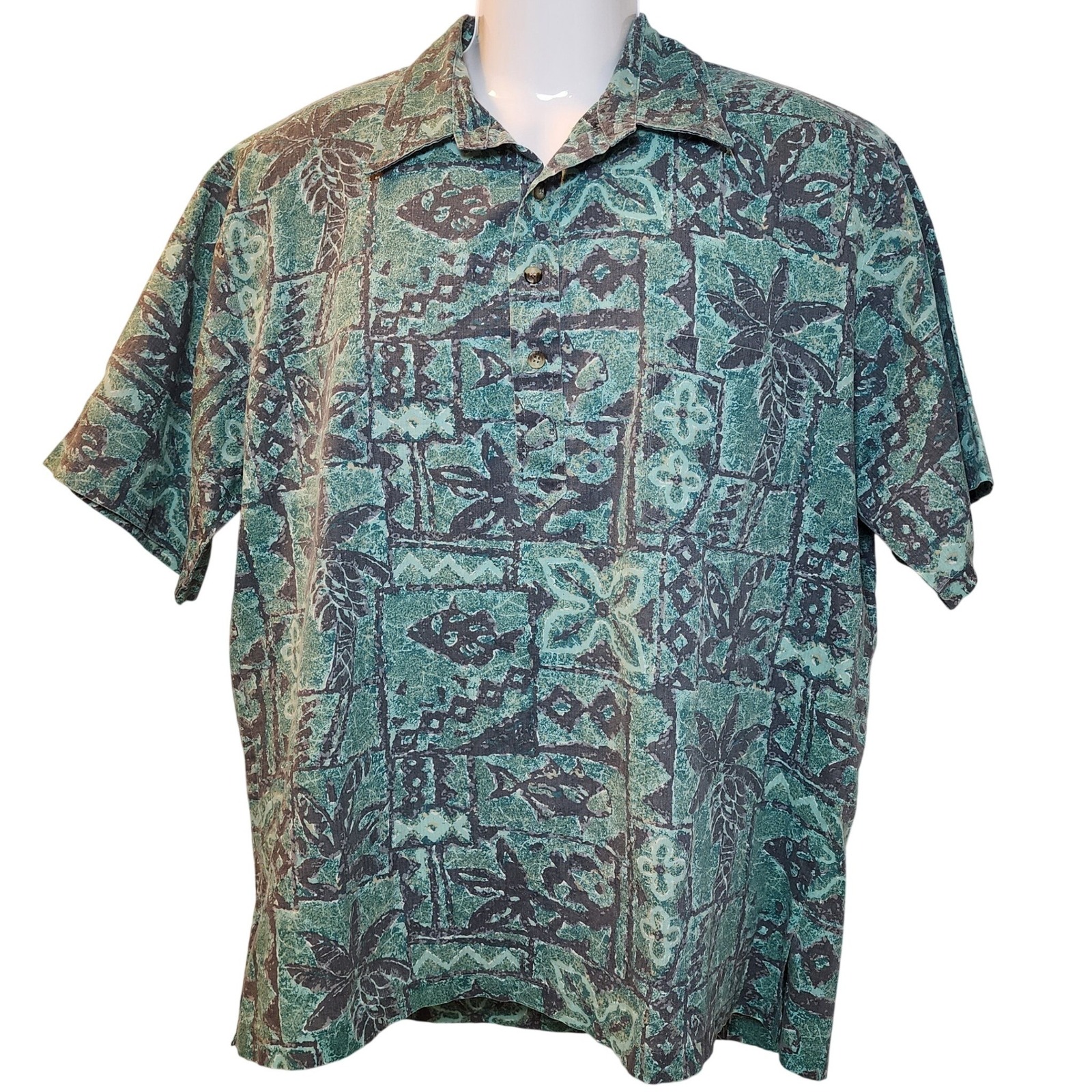 Vintage Tori Richard Honolulu Hawaiian Pullover Shirt L Made In Hawaii Teal